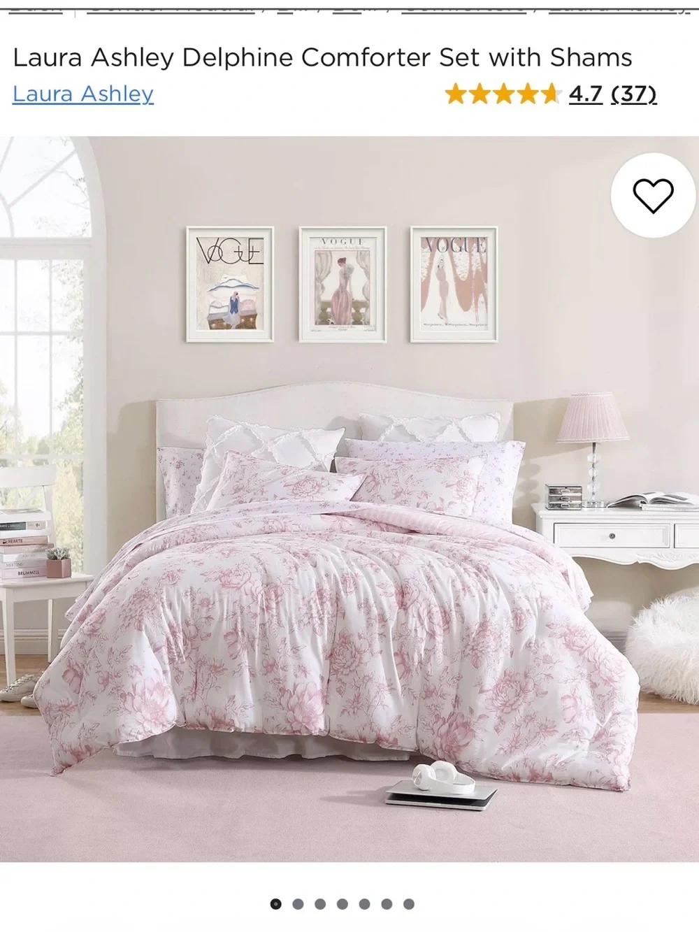 Laura Ashley Delphine Pink and White Floral Comforter Set with Shams
